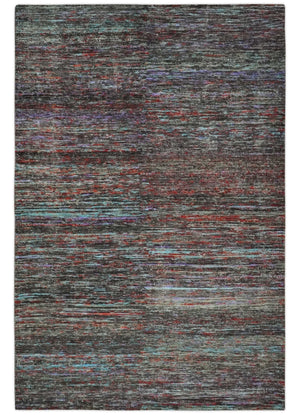Modern Abstract Vibrant Colorful Maroon, Violet, Blue and Charcoal Hand knotted Flat Woven 8x11.6 wool Area Rug