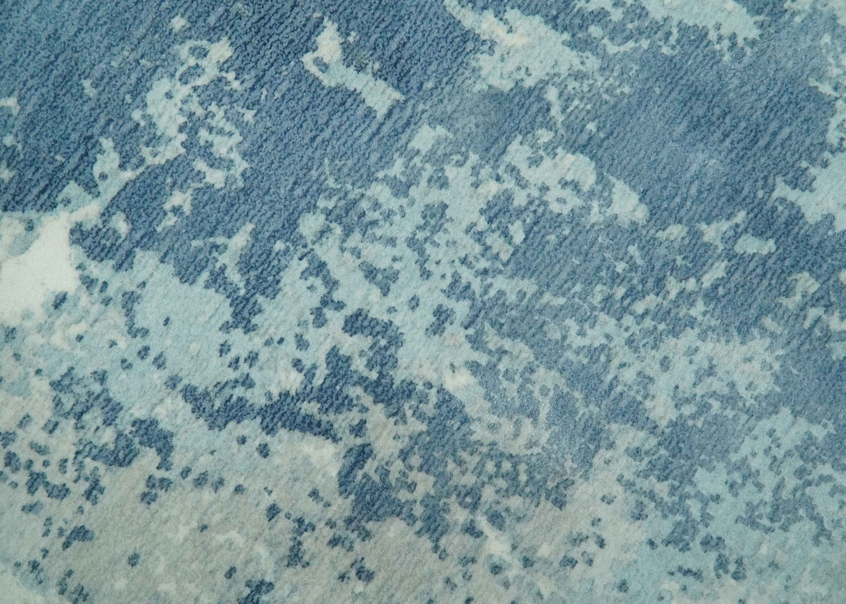 Modern Abstract blue, Ivory and Silver 4x6 Hand Knotted wool Area Rug