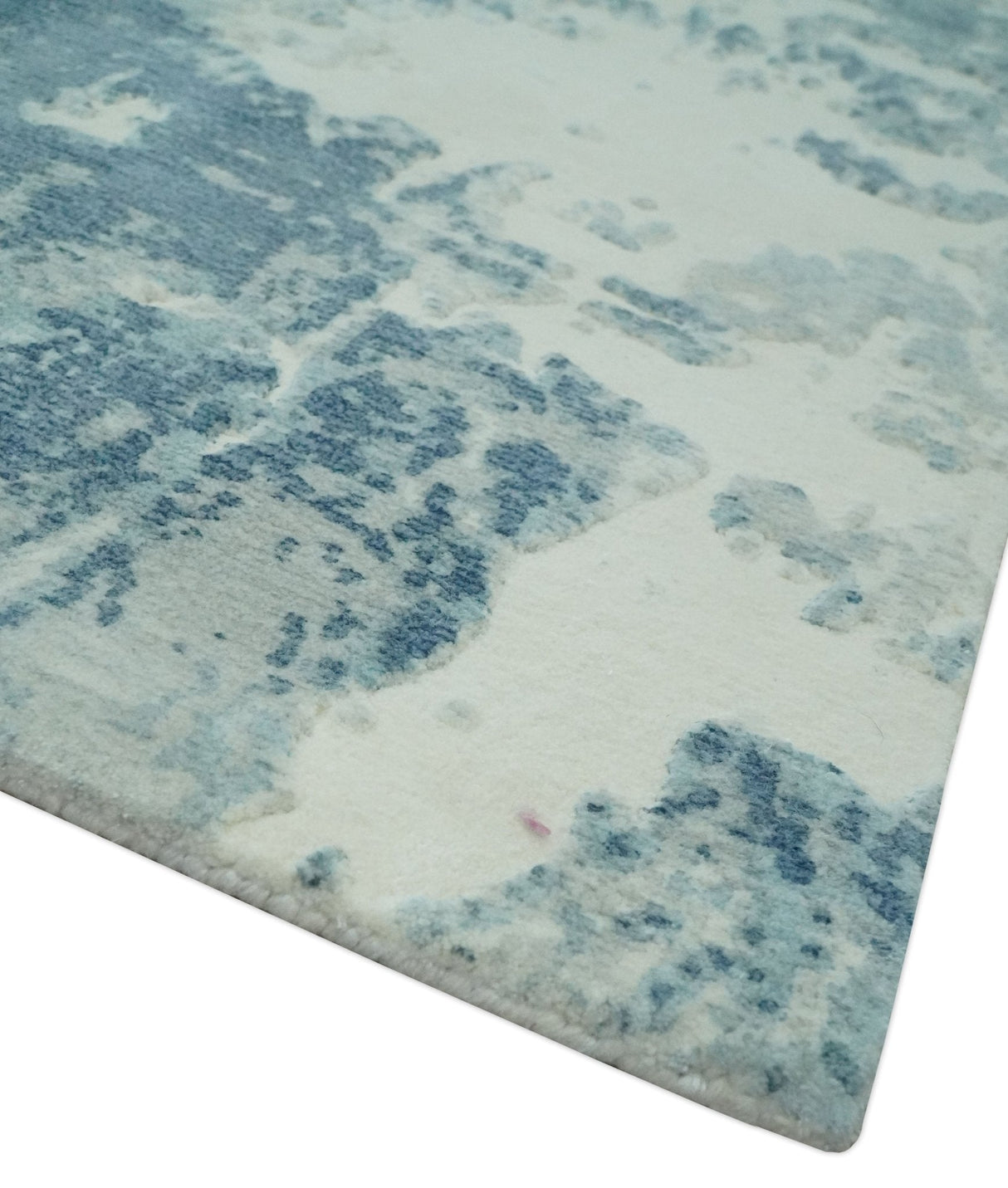 Modern Abstract blue, Ivory and Silver 4x6 Hand Knotted wool Area Rug