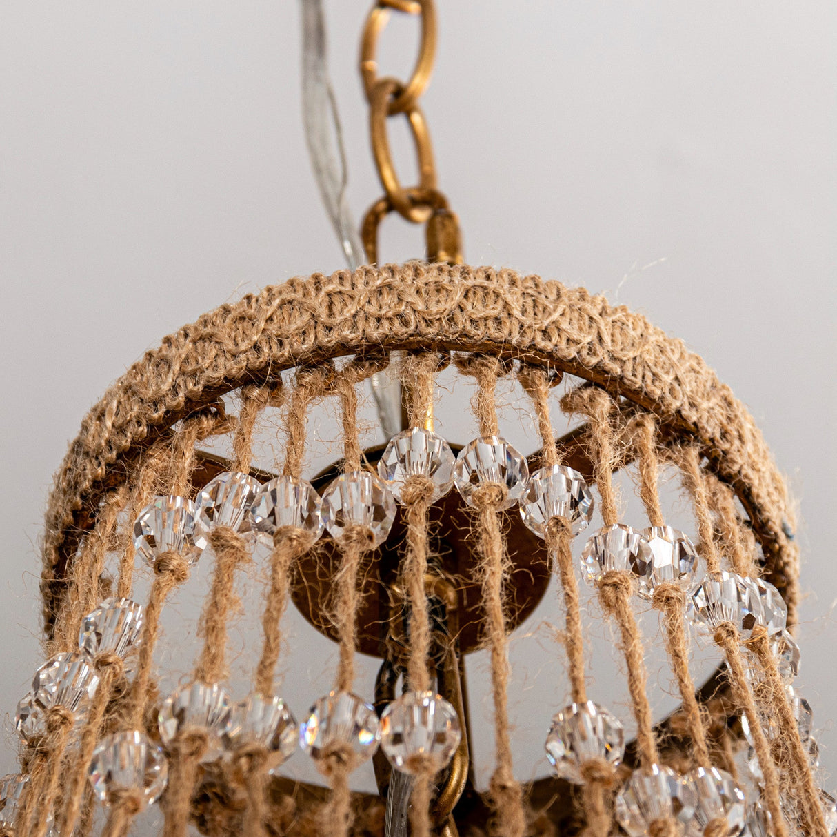 Modern Beaded Basket Weathered Wood 4-Light Chandelier