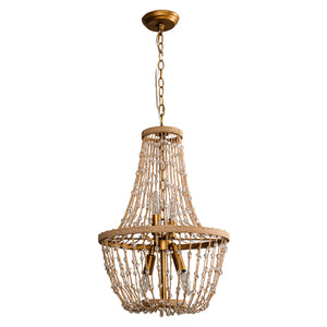 Modern Beaded Basket Weathered Wood 4-Light Chandelier