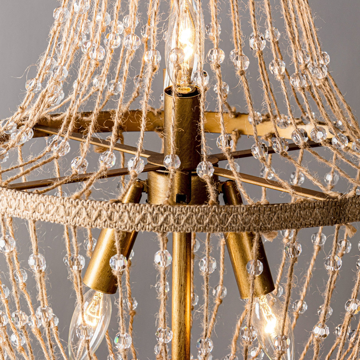 Modern Beaded Basket Weathered Wood 4-Light Chandelier