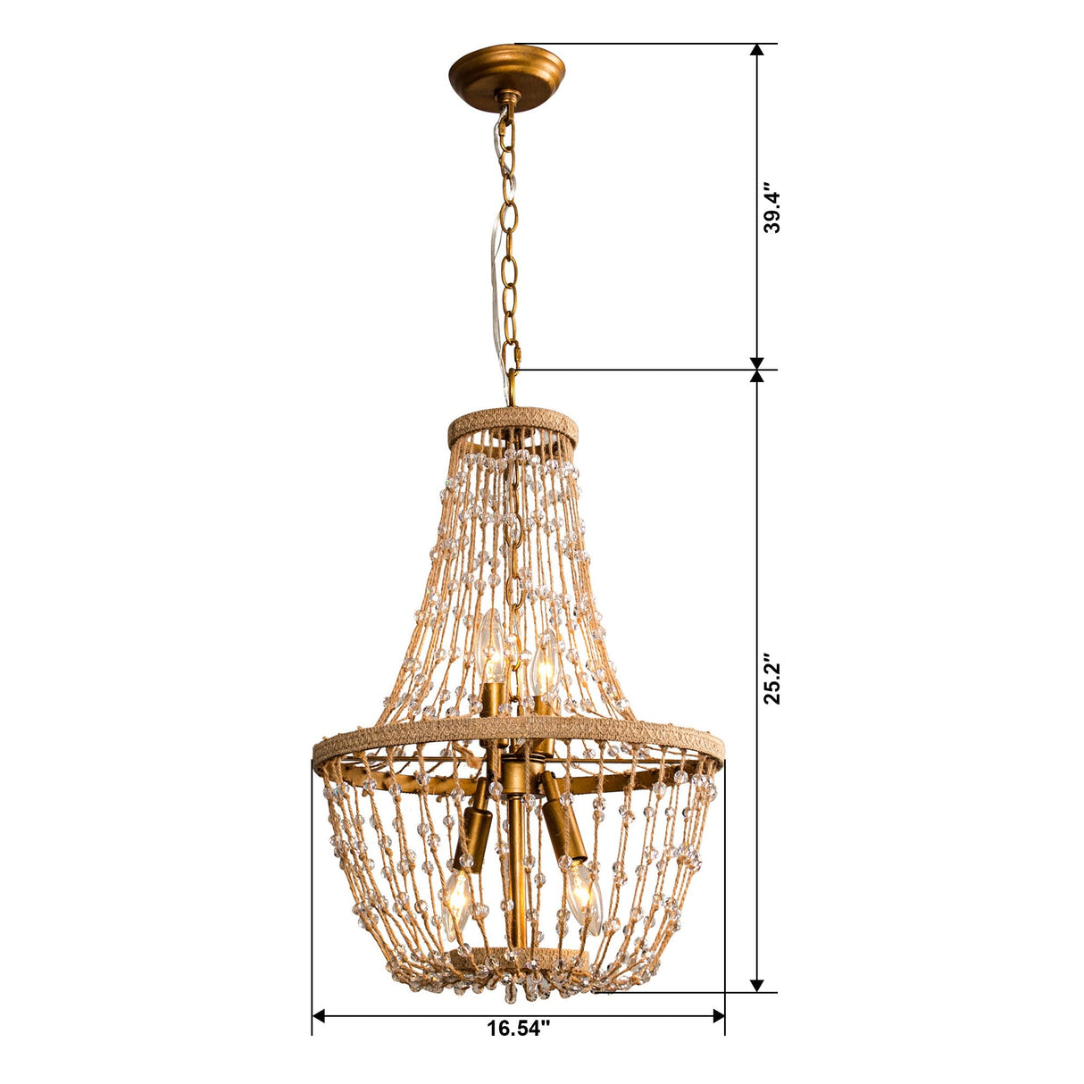 Modern Beaded Basket Weathered Wood 4-Light Chandelier