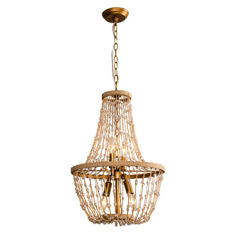 Modern Beaded Basket Weathered Wood 4-Light Chandelier