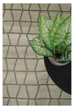 Modern Beige and Brown Geometric Scandinavian 5x7 Blended Wool Flatwoven Area Rug | HL24