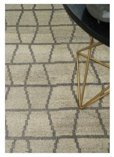 Modern Beige and Brown Geometric Scandinavian 5x7 Blended Wool Flatwoven Area Rug | HL24