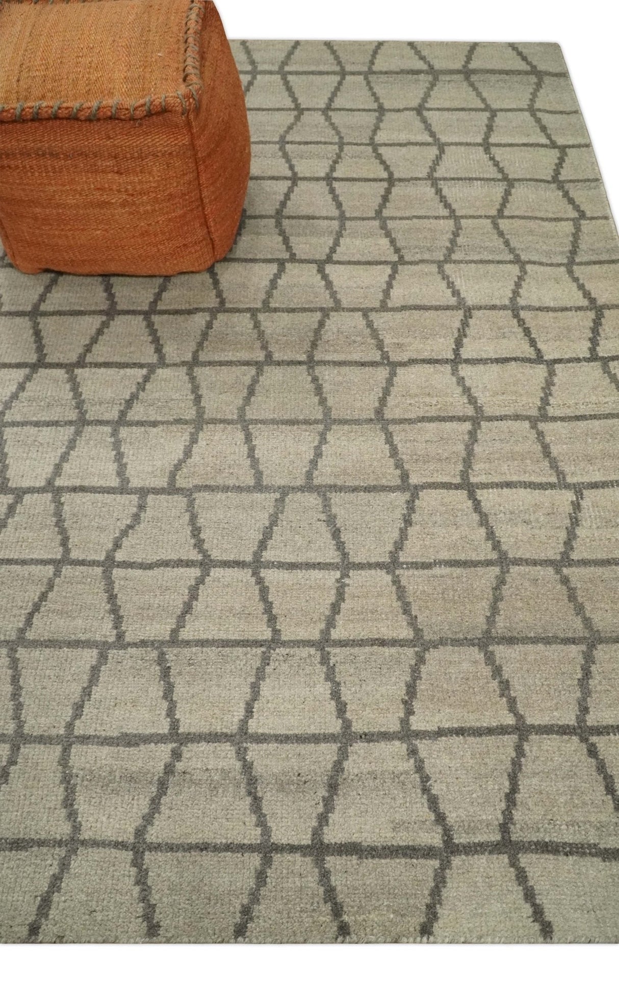 Modern Beige and Brown Geometric Scandinavian 5x7 Blended Wool Flatwoven Area Rug | HL24