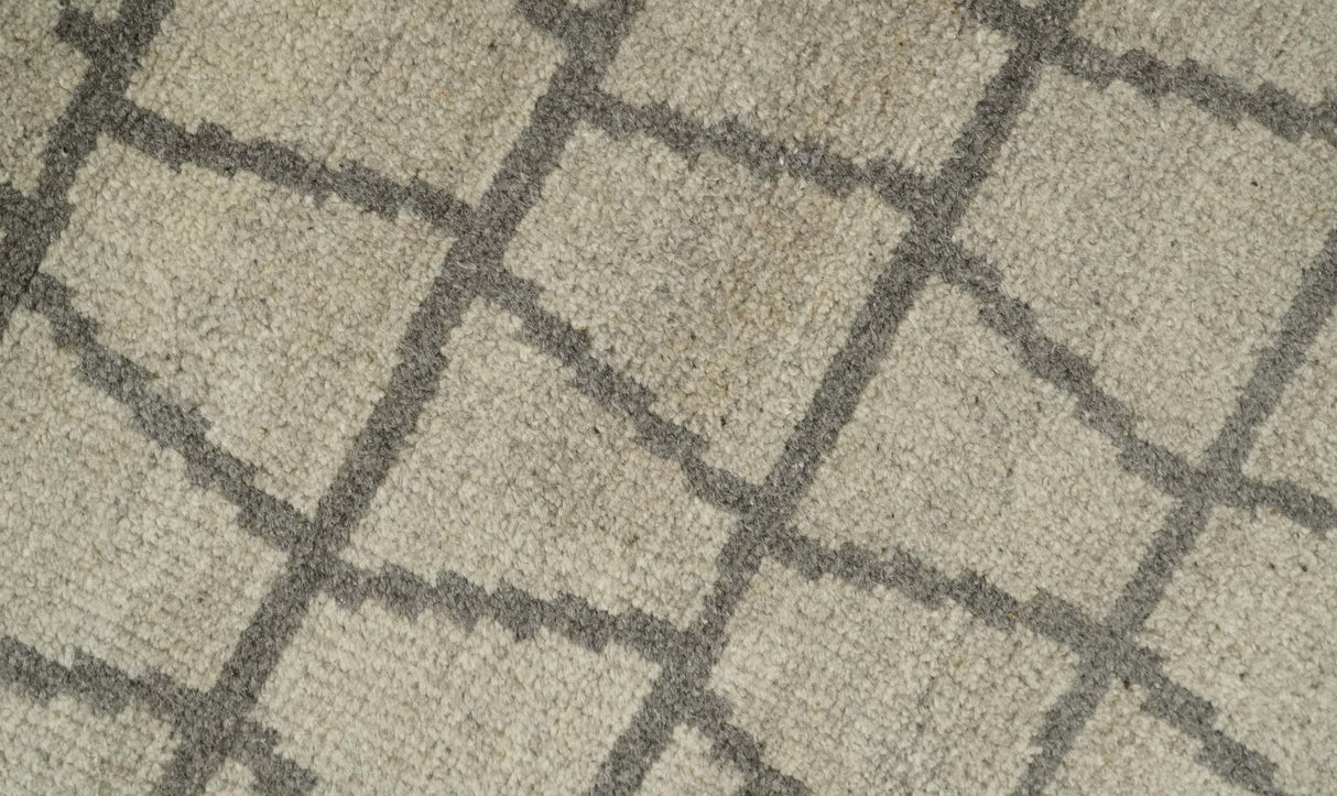Modern Beige and Brown Geometric Scandinavian 5x7 Blended Wool Flatwoven Area Rug | HL24