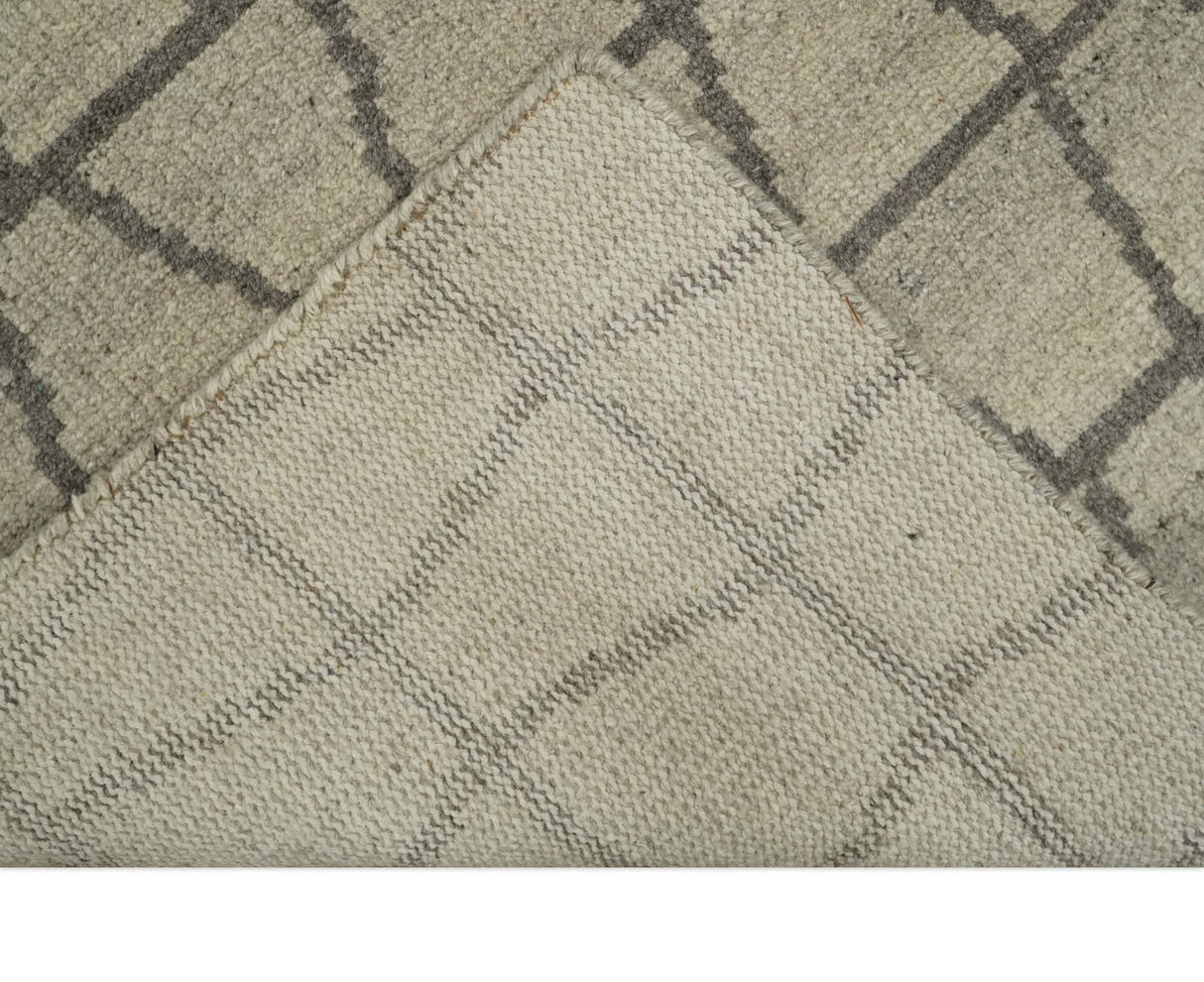 Modern Beige and Brown Geometric Scandinavian 5x7 Blended Wool Flatwoven Area Rug | HL24