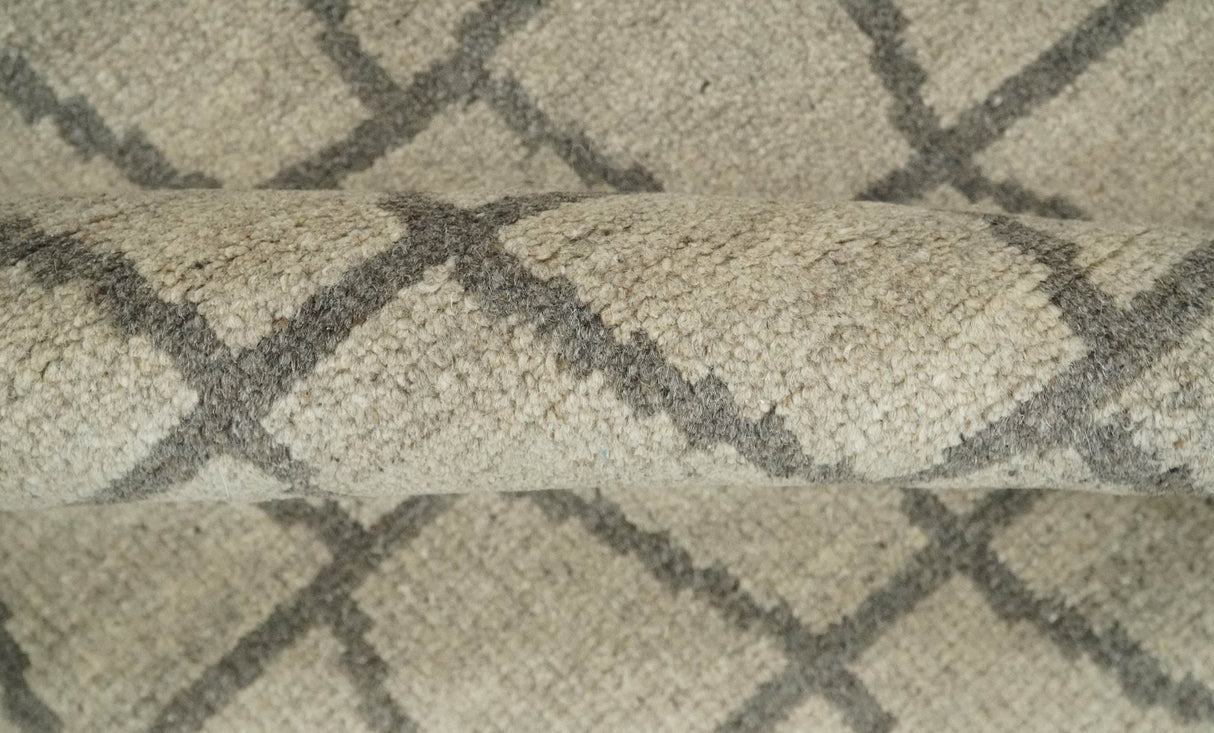 Modern Beige and Brown Geometric Scandinavian 5x7 Blended Wool Flatwoven Area Rug | HL24