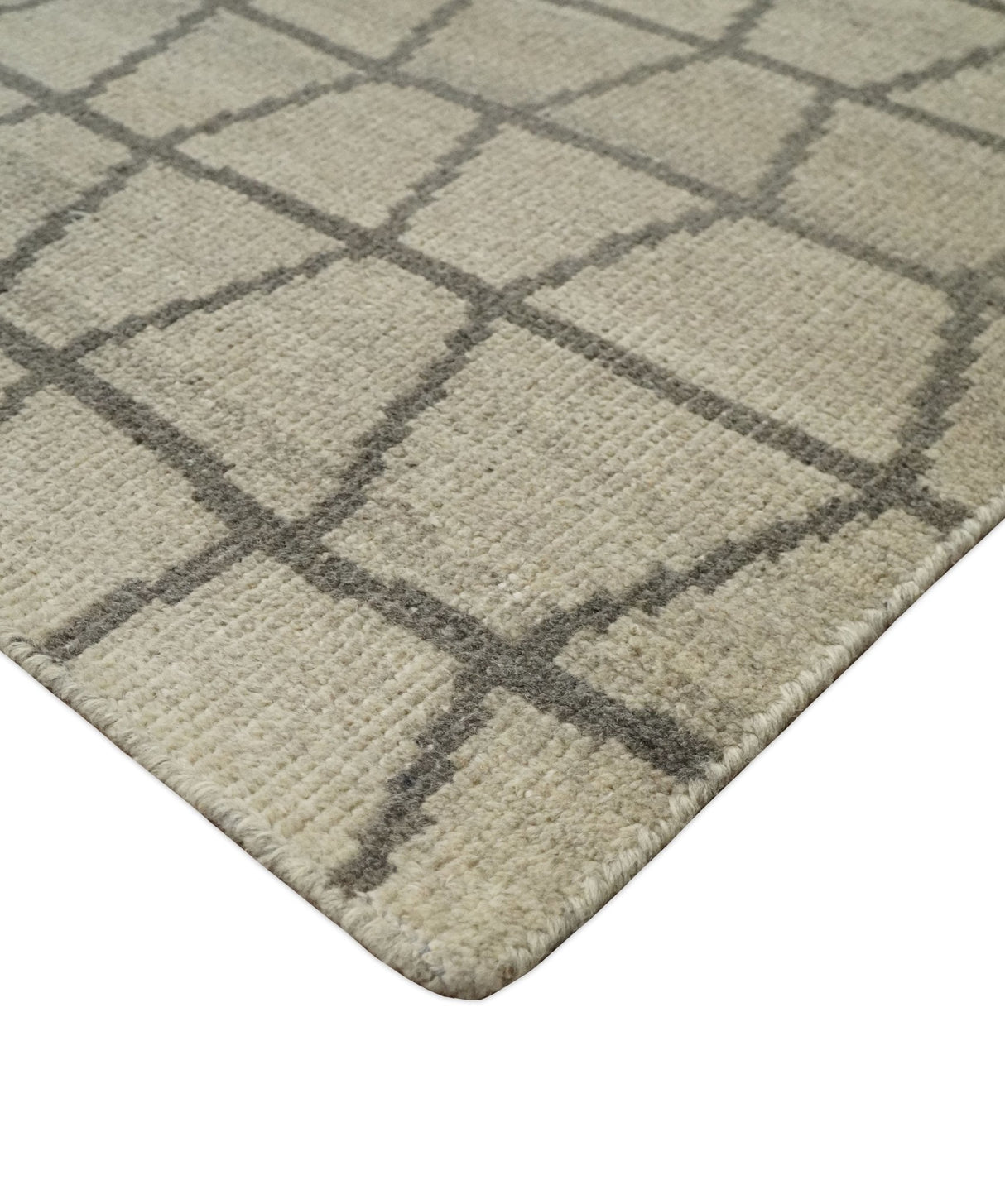 Modern Beige and Brown Geometric Scandinavian 5x7 Blended Wool Flatwoven Area Rug | HL24