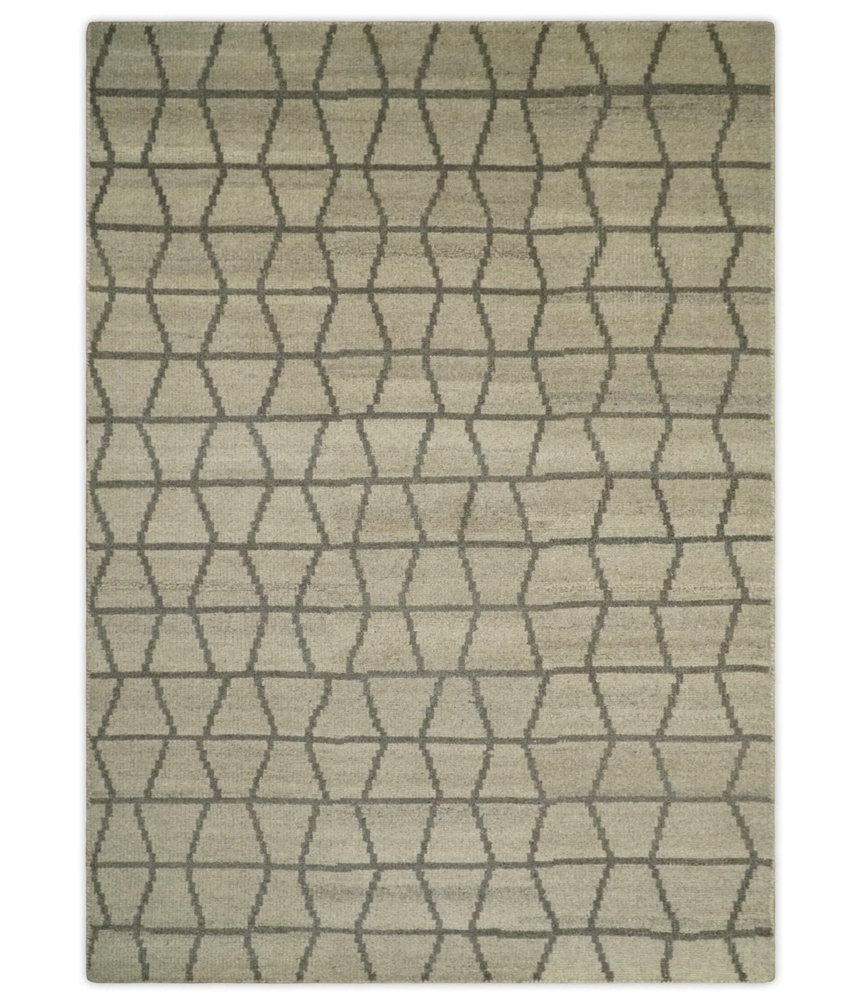 Modern Beige and Brown Geometric Scandinavian 5x7 Blended Wool Flatwoven Area Rug | HL24