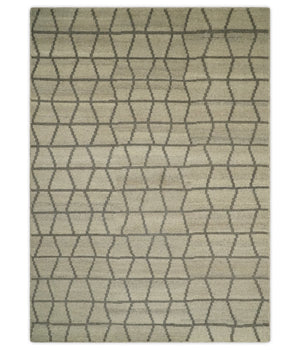 Modern Beige and Brown Geometric Scandinavian 5x7 Blended Wool Flatwoven Area Rug | HL24