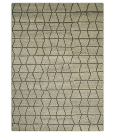Modern Beige and Brown Geometric Scandinavian 5x7 Blended Wool Flatwoven Area Rug | HL24
