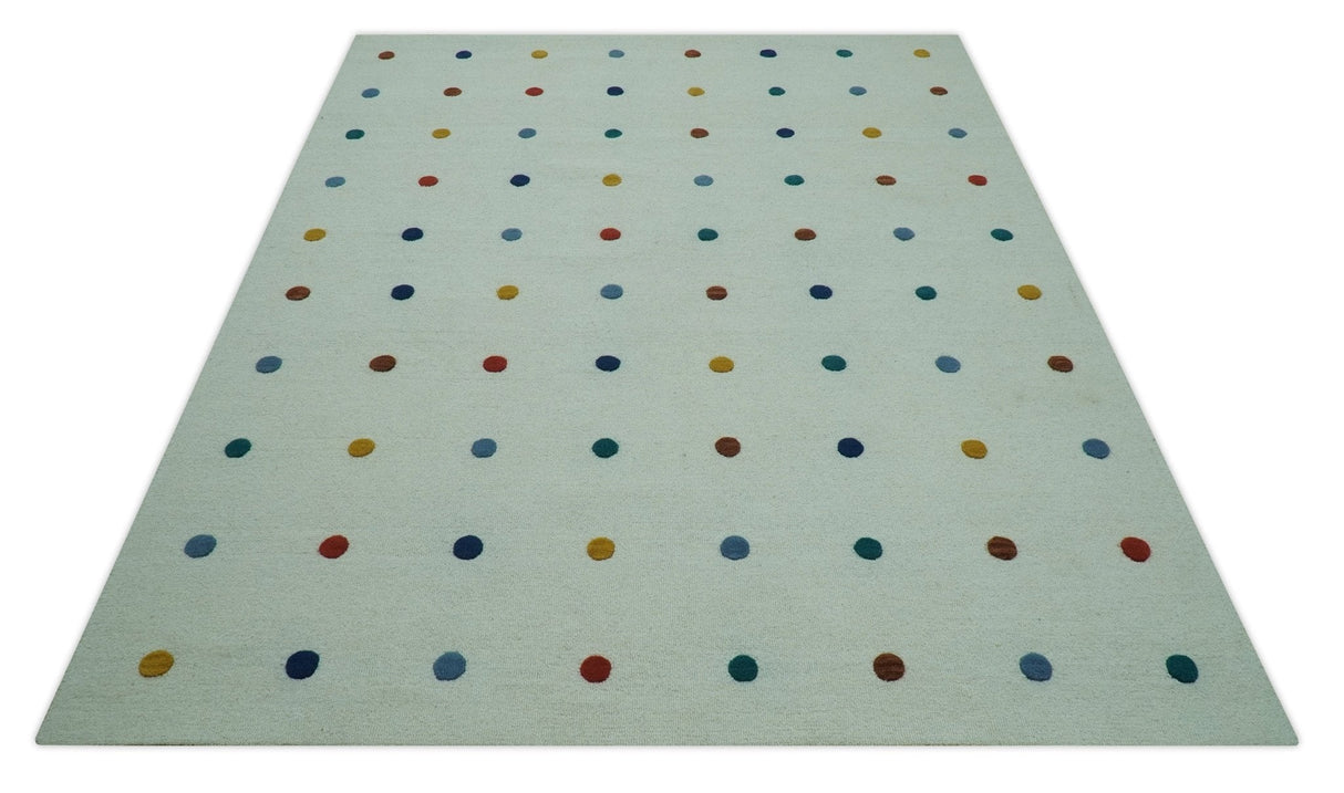 Modern Colorful Polka Dot Ivory Hand Tufted Custom Made wool area rug