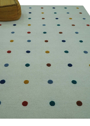 Modern Colorful Polka Dot Ivory Hand Tufted Custom Made wool area rug