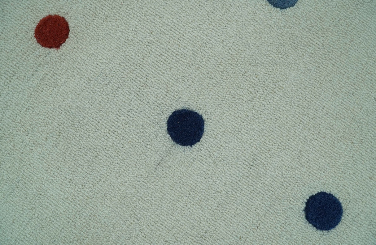 Modern Colorful Polka Dot Ivory Hand Tufted Custom Made wool area rug