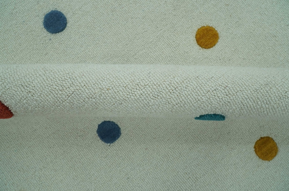 Modern Colorful Polka Dot Ivory Hand Tufted Custom Made wool area rug