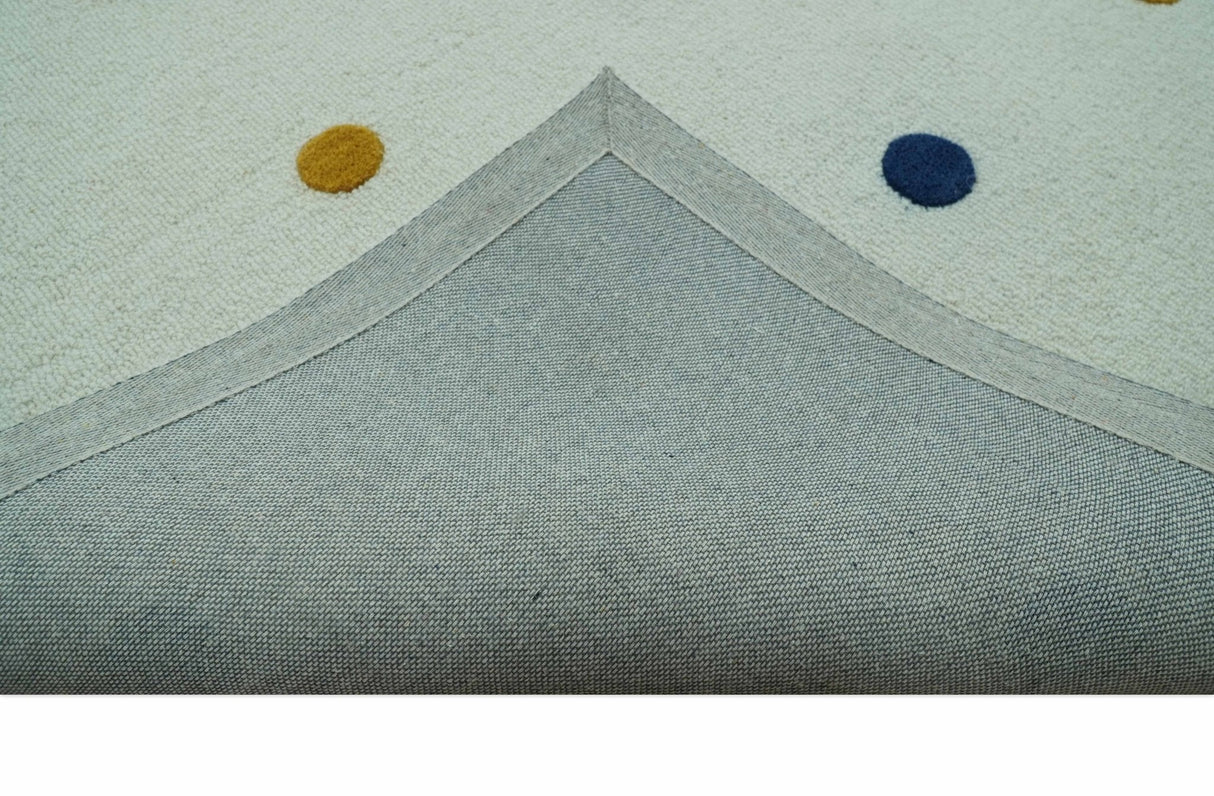 Modern Colorful Polka Dot Ivory Hand Tufted Custom Made wool area rug