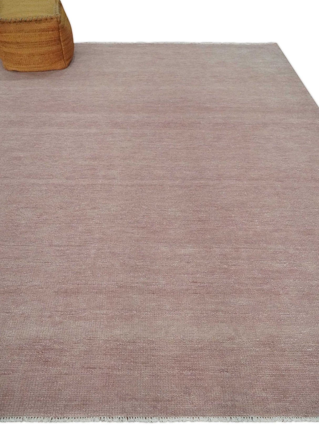 Modern Contemporary Solid Peach Hand knotted 8x10 wool Area Rug
