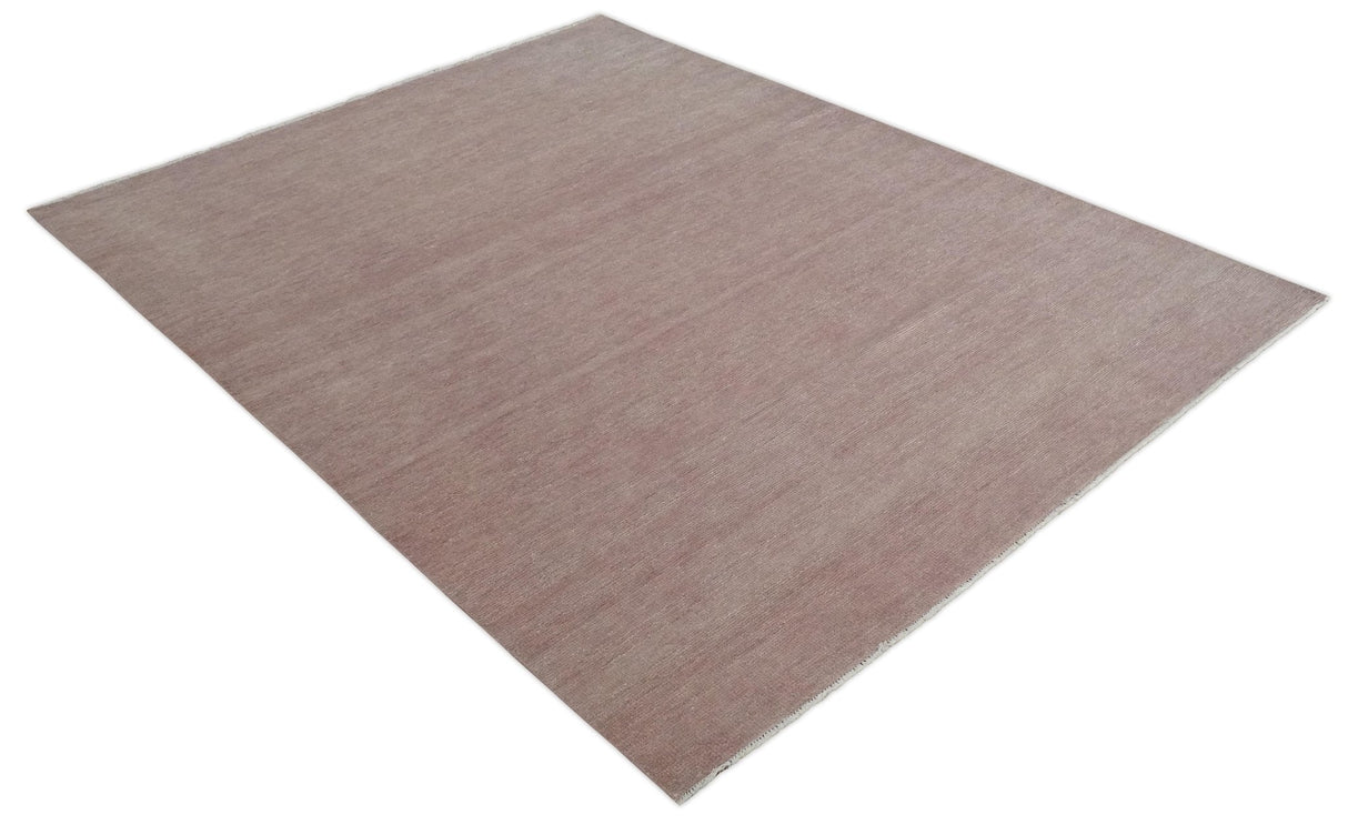 Modern Contemporary Solid Peach Hand knotted 8x10 wool Area Rug