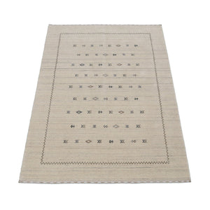 Modern Design Beige Hand Loomed Wool Area Rug
