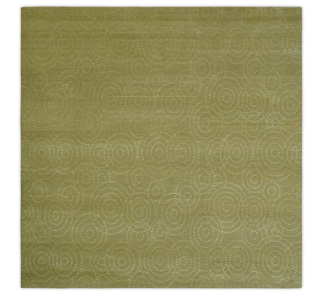 Modern Design Olive Hand loom 6x6 Square wool Area Rug