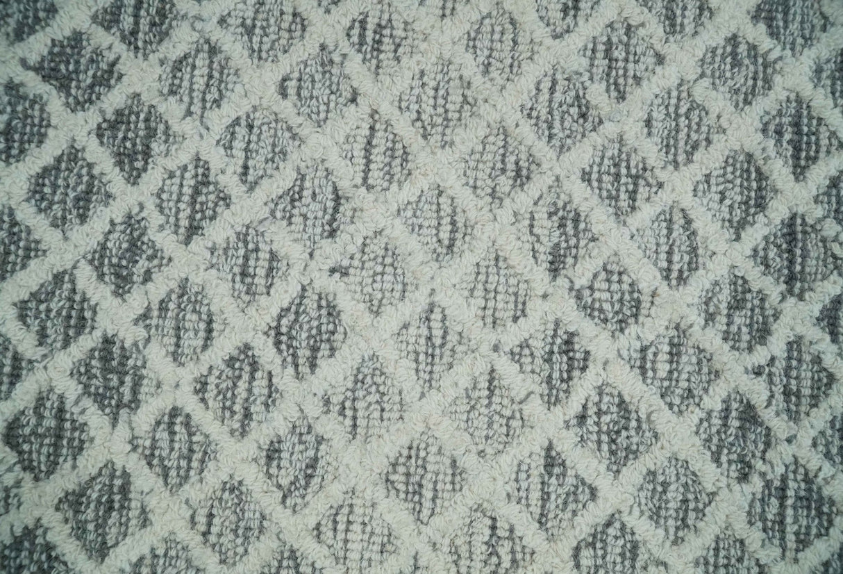 Modern Geometric Ivory and Charcoal Abstract Hand Tufted Natural Wool Multi Size Area Rug
