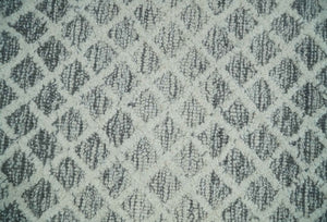 Modern Geometric Ivory and Charcoal Abstract Hand Tufted Natural Wool Multi Size Area Rug