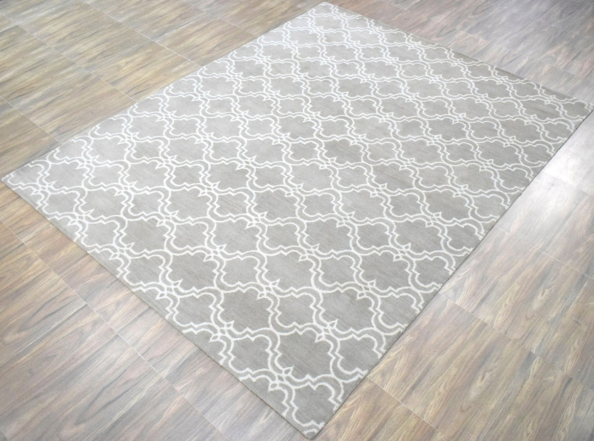 Modern Geometric hand Tufted Brown and Beige Wool Area Rug