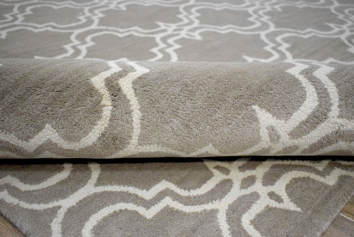 Modern Geometric hand Tufted Brown and Beige Wool Area Rug