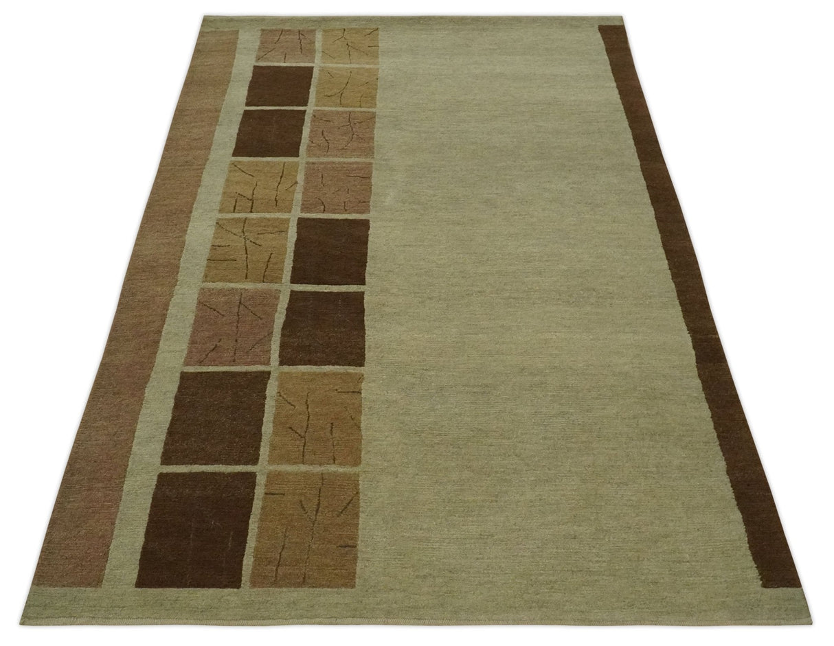 Modern Geometrical Beige, Brown and olive 4x6 Hand Knotted Wool Area Rug