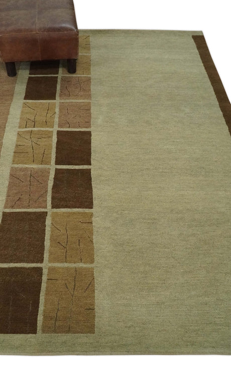 Modern Geometrical Beige, Brown and olive 4x6 Hand Knotted Wool Area Rug