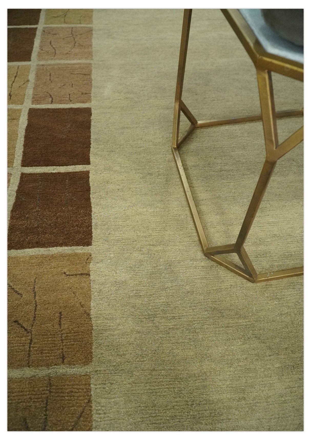 Modern Geometrical Beige, Brown and olive 4x6 Hand Knotted Wool Area Rug