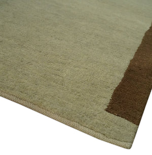 Modern Geometrical Beige, Brown and olive 4x6 Hand Knotted Wool Area Rug