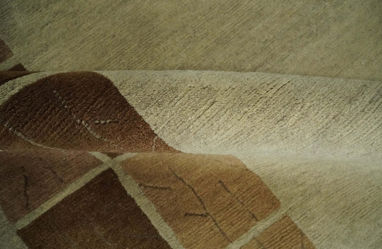 Modern Geometrical Beige, Brown and olive 4x6 Hand Knotted Wool Area Rug