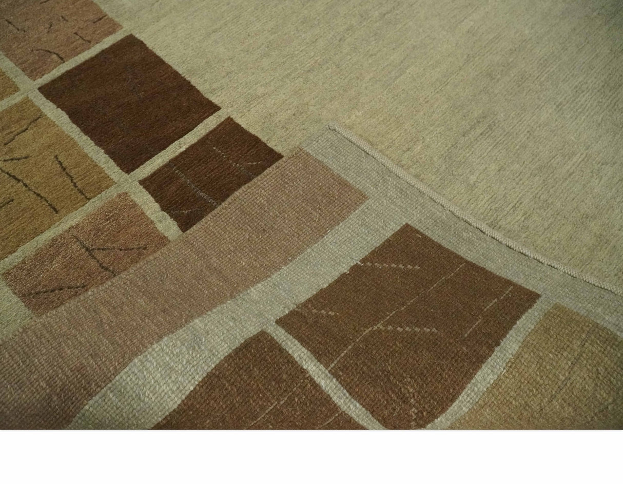 Modern Geometrical Beige, Brown and olive 4x6 Hand Knotted Wool Area Rug