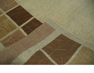 Modern Geometrical Beige, Brown and olive 4x6 Hand Knotted Wool Area Rug