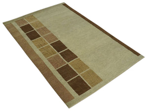 Modern Geometrical Beige, Brown and olive 4x6 Hand Knotted Wool Area Rug