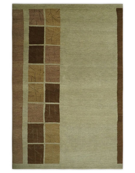 Modern Geometrical Beige, Brown and olive 4x6 Hand Knotted Wool Area Rug