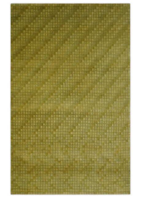 Modern Geometrical Boxes Olive Hand loom 5x8 wool Area Rug