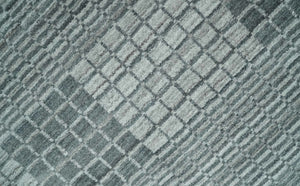 Modern Geometrical Checkered striped Hand Made 8x10 Charcoal, Gray and Silver Scandinavian Blended Wool Flatwoven Area Rug | KE38