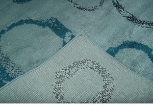 Modern Geometrical Circle Design Teal and Charcoal 5x7 Hand Knotted wool area rug
