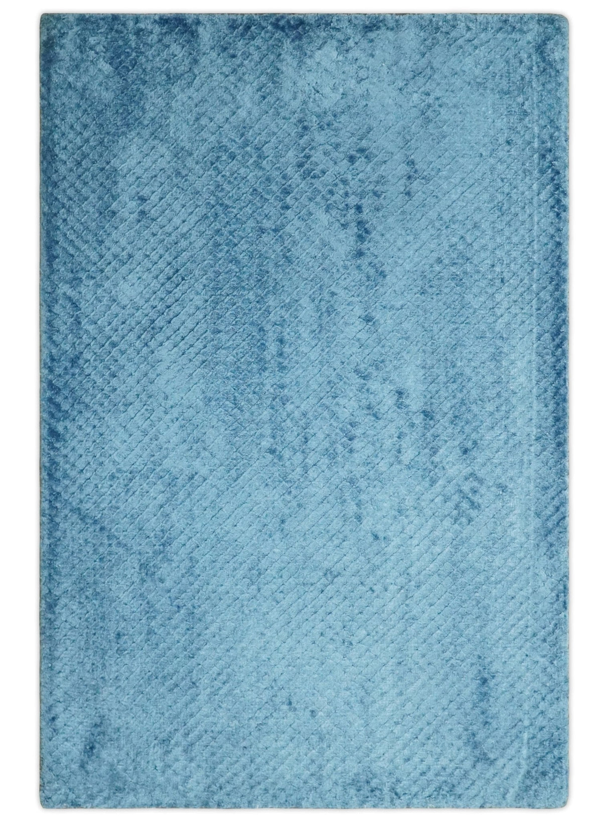 Modern Geometrical Cross Square Hand Made 2x3 Aqua Blue Art silk Area Rug
