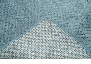 Modern Geometrical Cross Square Hand Made 2x4 Aqua Blue Art Silk Area Rug