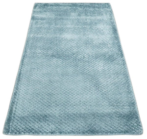 Modern Geometrical Cross Square Hand Made 2x4 Aqua Blue Art Silk Area Rug