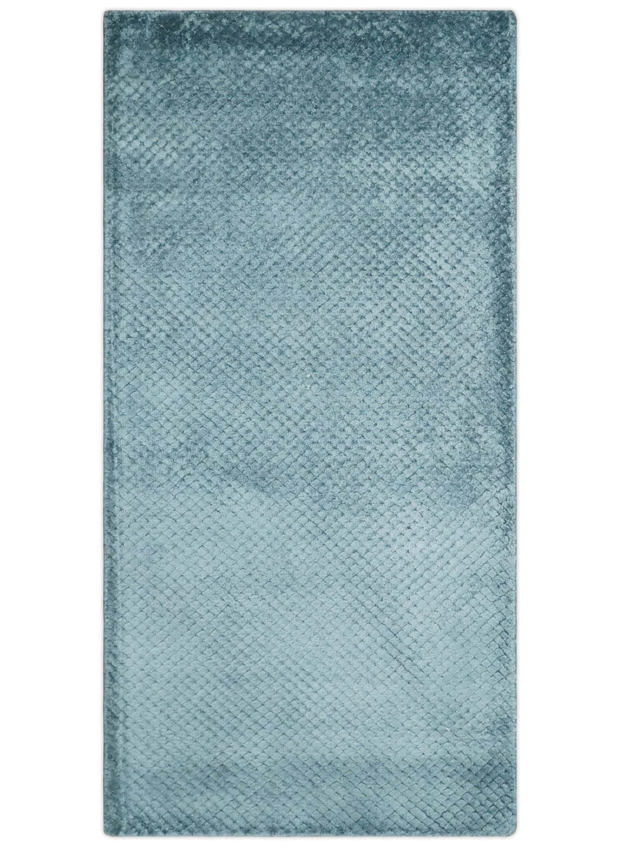 Modern Geometrical Cross Square Hand Made 2x4 Aqua Blue Art Silk Area Rug