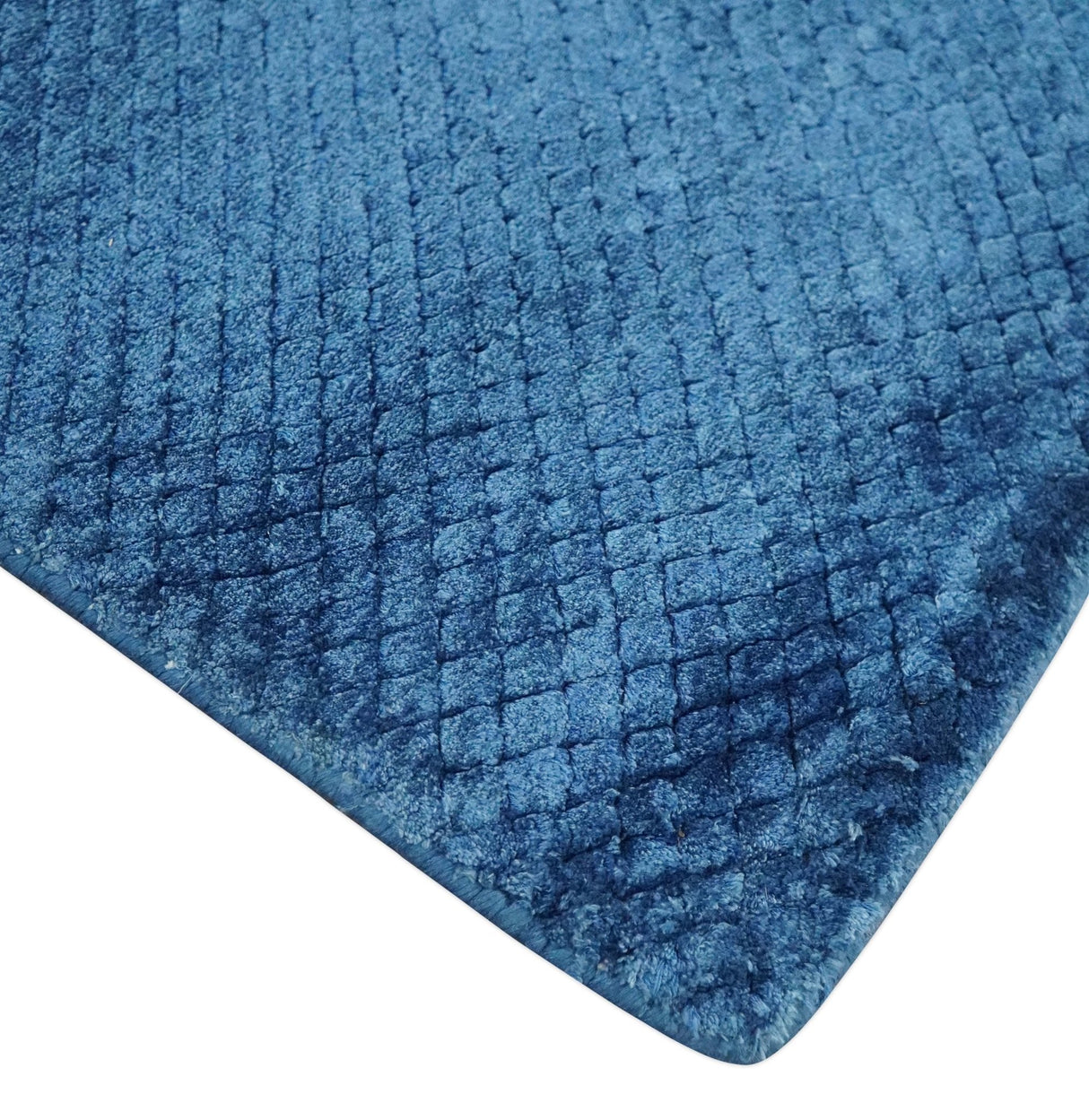 Modern Geometrical Cross Square Hand Made 2x4 Blue Art silk Area Rug