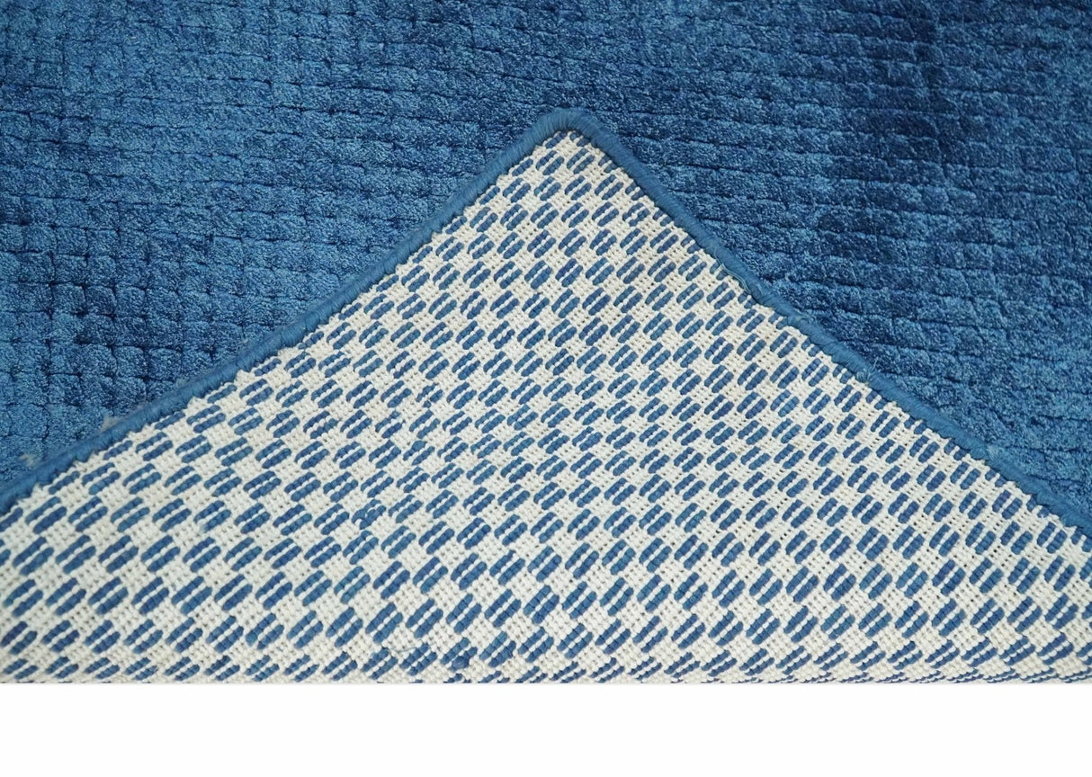 Modern Geometrical Cross Square Hand Made 2x4 Blue Art silk Area Rug