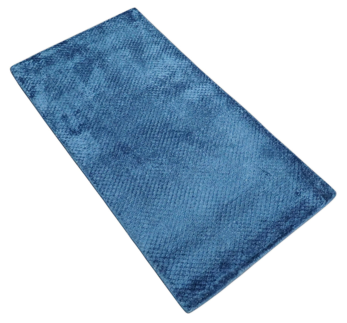 Modern Geometrical Cross Square Hand Made 2x4 Blue Art silk Area Rug